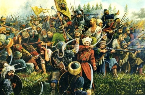 Казаки Ермака сражаются с воинами Кучума