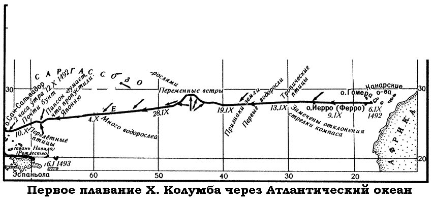 Карта путешествия Колумба на запад